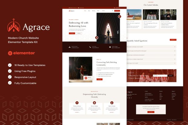 Agrace - Modern Church Website Elementor Template Kit