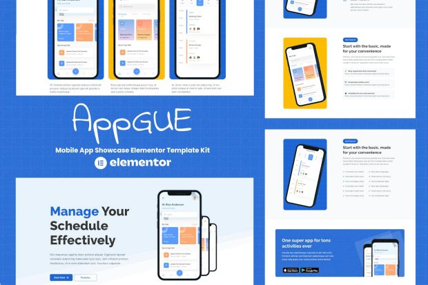 AppGUE - Mobile App Showcase Elementor Pro Template Kit