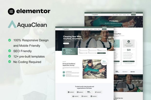 AquaClean - Car Washing & Cleaning Services Elementor Template Kit