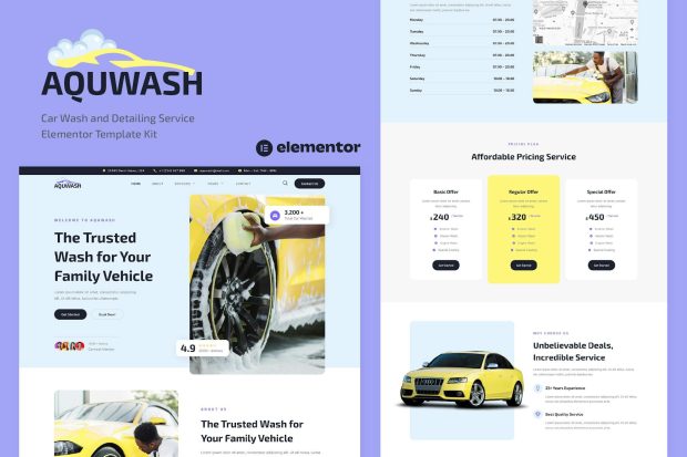 Aquwash - Car Wash and Detailing Service Elementor Template Kit