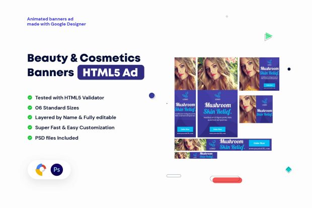 Beauty and Cosmetics Banners HTML5 - GWD & PSD