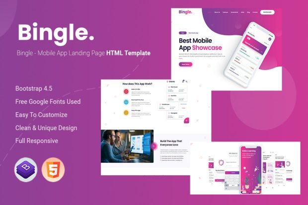 Bingle - Mobile App Landing Page HTML Theme