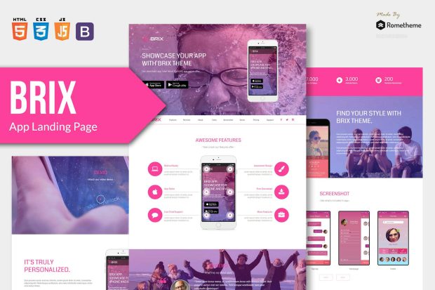 BRIX - Mobile App landing page HTML Template RS