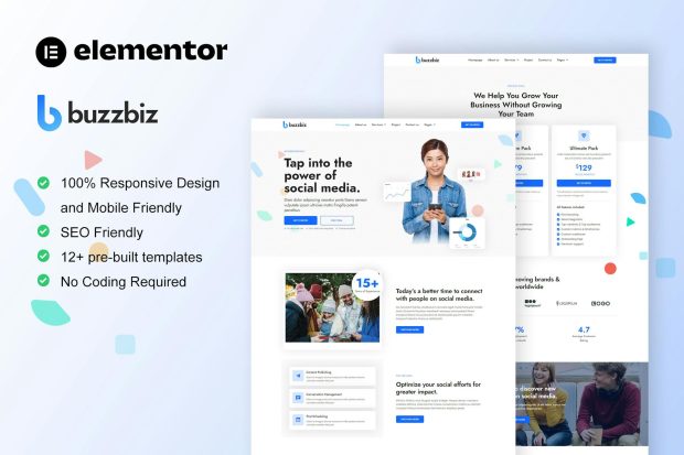 BuzzBiz - Social Media Marketing Agency Elementor Pro Template Kit