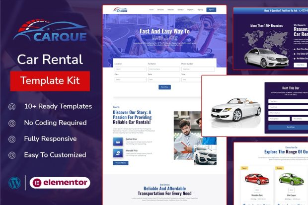 CarQue - Car Rental & Auto Services Elementor Template Kit