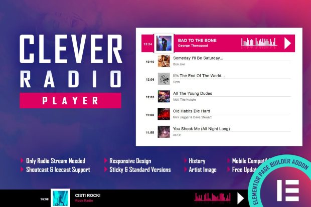 CLEVER - HTML5 Radio Player & History - Elementor 2.2