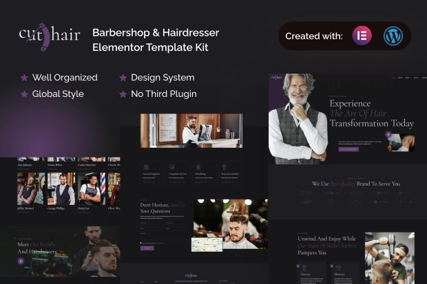 Cuthair - Barbershop & Hairdresser Elementor Pro Template Kit