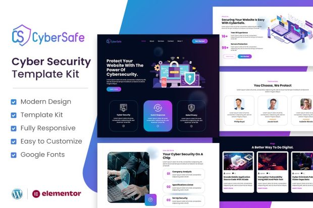 CyberSafe - Cyber Security Service Elementor Template Kit