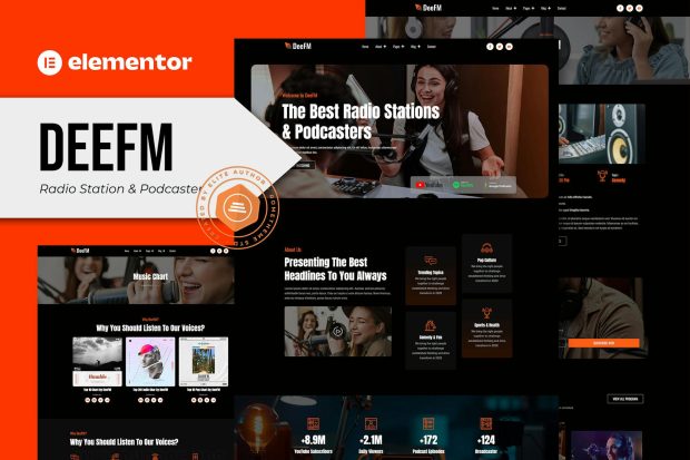 DeeFM - Radio Station & Podcaster Elementor Pro Template Kit