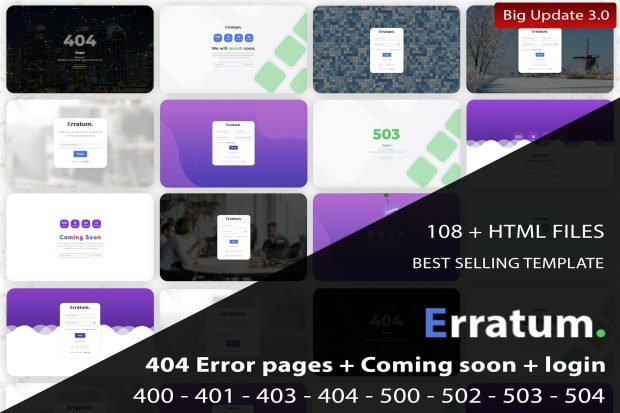 Erratum - 404 Error Pages + Coming soon + Login