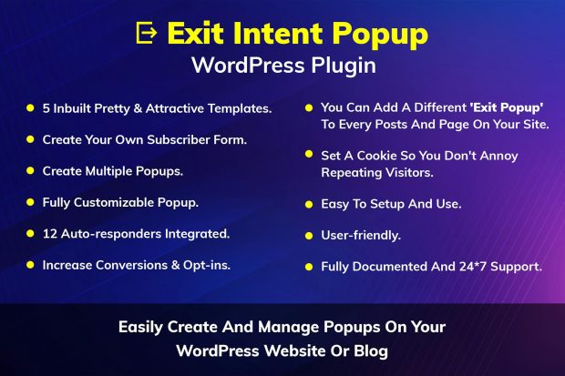 Exit Intent Popup WordPress Plugin 1.0.0