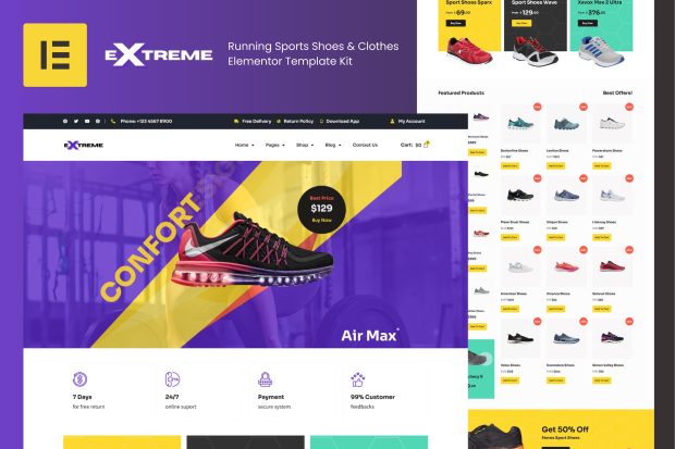 Extreme - Running Sports Shoes & Clothes Elementor Template Kit