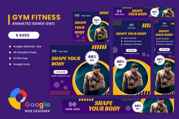 Fitness Google Adwords HTML5 Banner Ads GWD