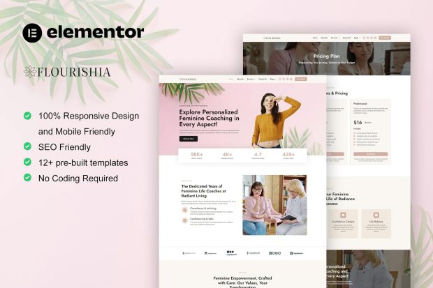 Flourishia - Feminine Business Coaching Elementor Pro Template Kit