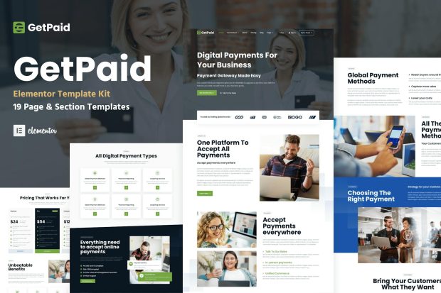 GetPaid - Payment Gateway & Fintech Service WordPress Elementor Template Kit