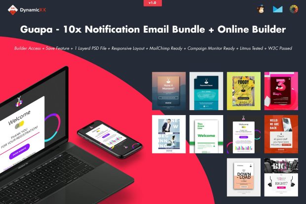 Guapa - 10x Notification Email Bundle + Builder