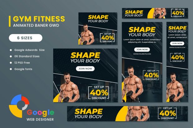 Gym Google Adwords HTML5 Banner Ads GWD