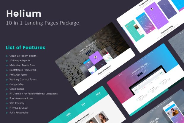 Helium - 10 in 1 Landing Pages HTML Template