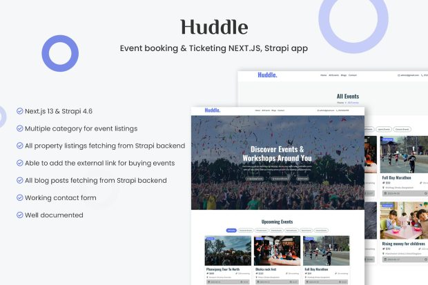 Huddle - Event booking & Ticketing NEXT.JS, Strapi