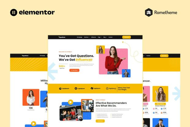 Hypebeat - Influencer Marketing Agency Elementor Pro Full Site Template Kit