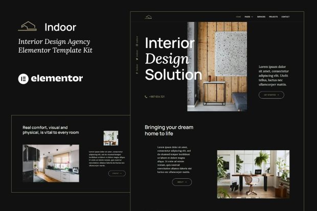 Indoor - Dark Interior Design & Architecture Agency Elementor Template Kit