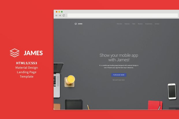 James - Material Design Mobile App Landing Page