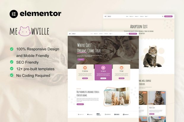 MeowVille - Animal Shelter & Cat Breeder Elementor Template Kit