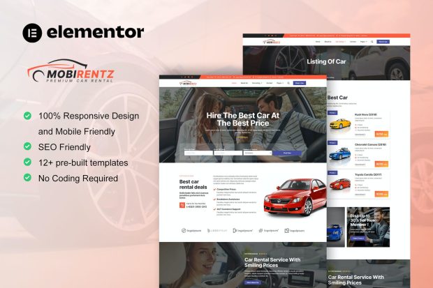 Mobirentz - Car Rental & Auto Dealer Elementor Template Kit