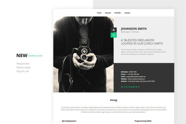 NEW Retina Ready WordPress Vcard Theme 1.0