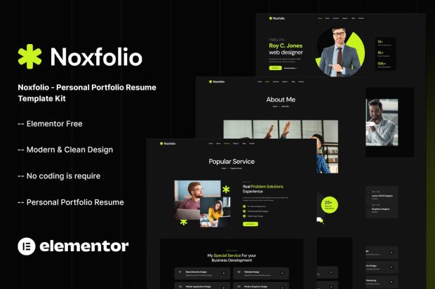 Noxfolio - Personal Portfolio Resume Elementor Template Kit