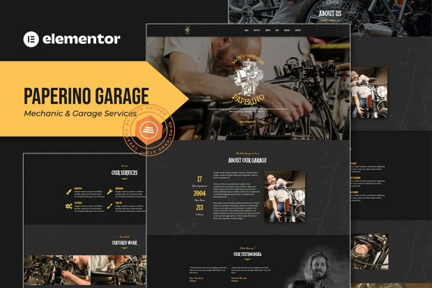 Paperino Garage - Mechanic Elementor Template Kit