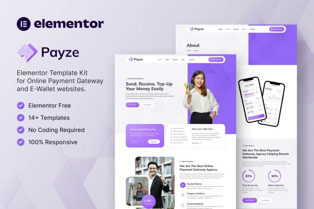 Payze – Online Payment Gateway & E-Wallet Elementor Template Kit