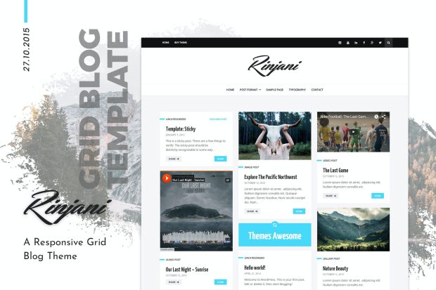 Personal Grid Blog WordPress Theme - Rinjani 1.6