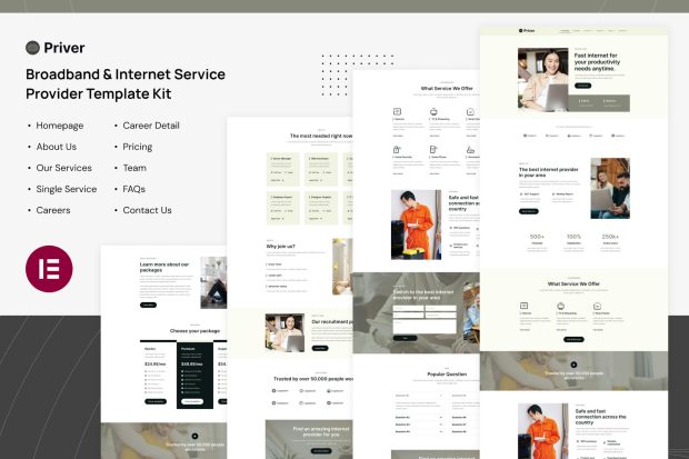 Priver - Broadband & Internet Service Provider Elementor Pro Template Kit