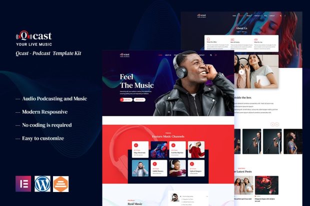 Qcast - Podcast & Music Elementor Template Kit