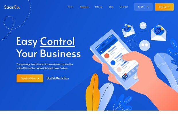 SassCo - SaSS, App Landing Page & Startups PSD Template