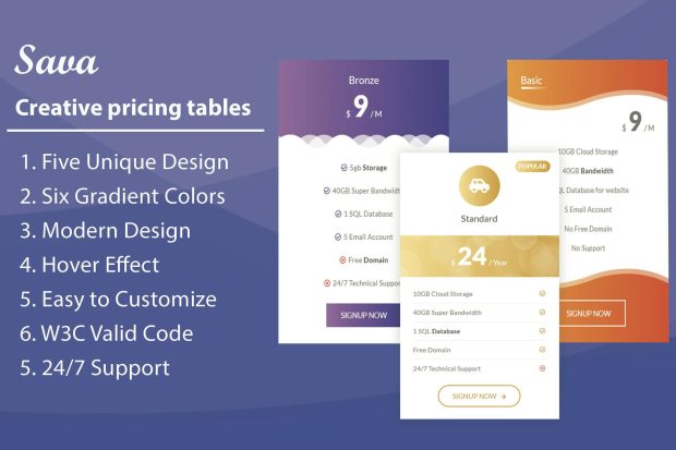 Sava - HTML Pricing Tables and Plans