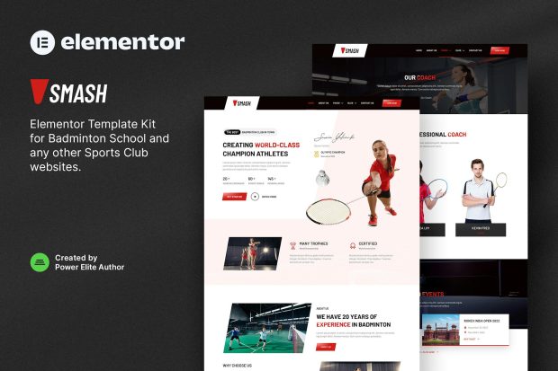 Smash – Badminton School & Sports Club Elementor Template Kit