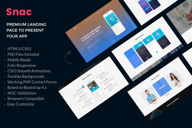 Snac - Premium App Landing Page HTML5 Template