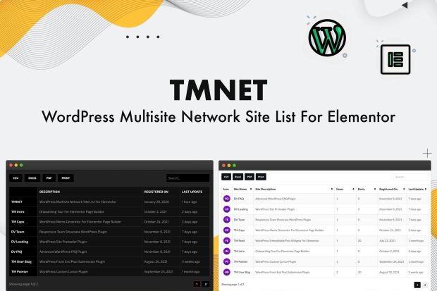 TMNET WordPress Multisite Site List For Elementor 1.1