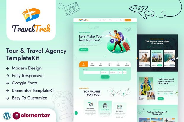 Travel Trek - Tour and Travel Agency Elementor Template Kit