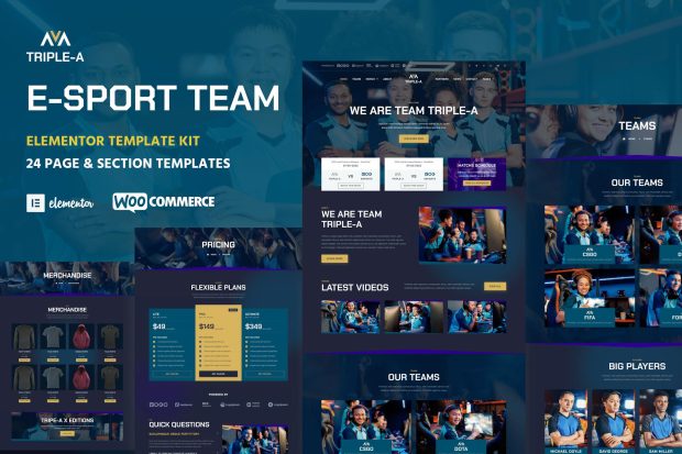 Triple-A - eSport Team Gaming WooCommerce  Elementor Template Kit