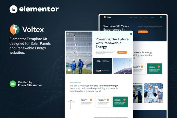 Voltex – Solar Panels & Renewable Energy Company Elementor Template Kit