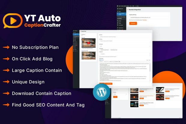 YTCaptionCrafter Video Content Generator WP Plugin 1.0.0