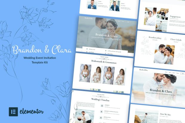 Brandon & Clara - Wedding Event Invitation Elementor Template Kit