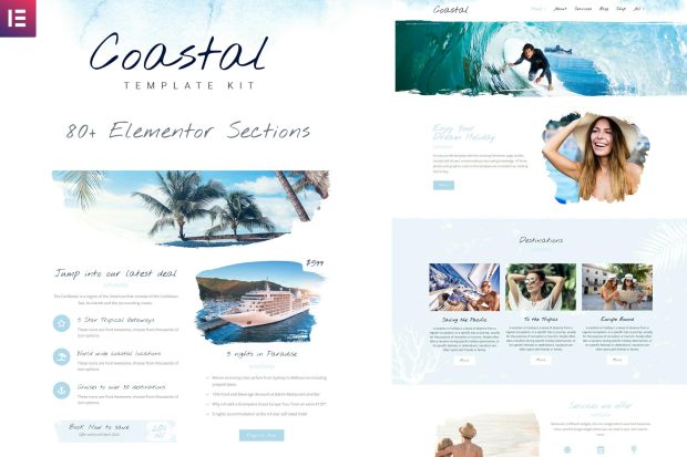 Coastal Travel and Surf Grunge Template Kit