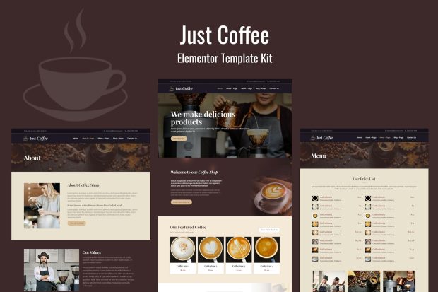 Justcoffee - Cafe and Coffee Elementor Template Kit