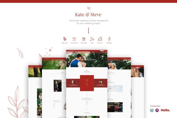 Kate & Steve - Wedding Invitation Elementor Pro Template Kit