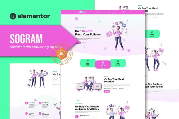 Sogram - Social Media Marketing Agency Elementor Template Kit